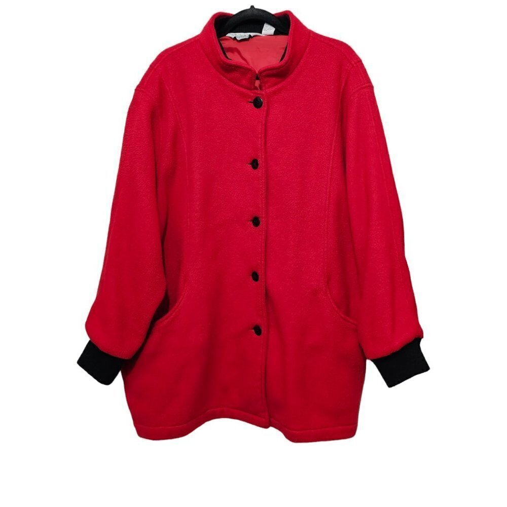 Haband Vintage Button Up Red And Black Fleece Coat